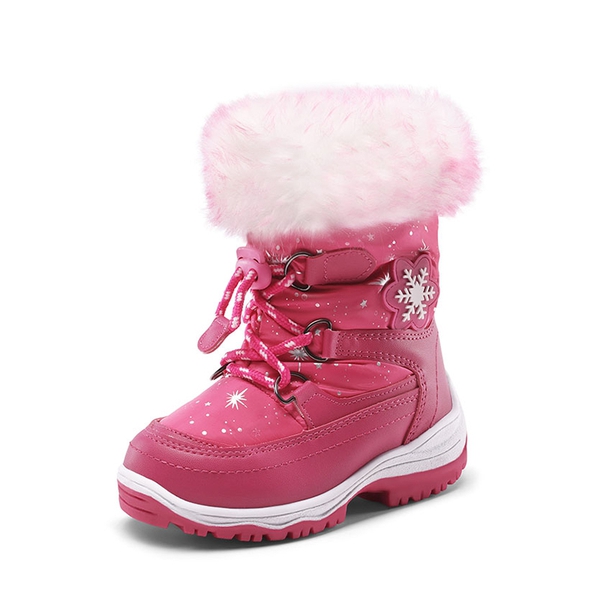 Kids Non-Slip Fur Lined Snow Boots - ROSE RED -  0